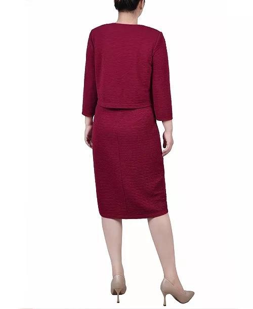 NY Collection Women’s Petite Textured Open‑Front Jacket Burgundy 6P NWT