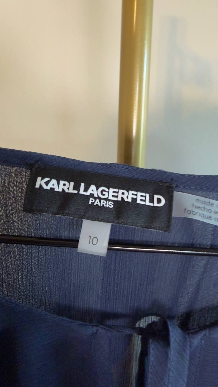 Karl Lagerfeld Paris Layered Ruffle Navy Tie Neck Dress Size 10 NWT