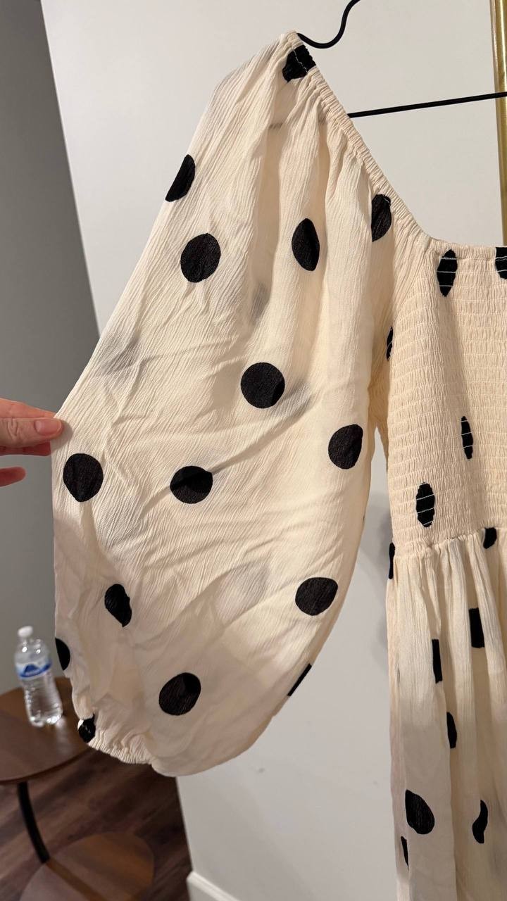 Seraphine Maternity Midi Dress Shirred Viscose Polka Dot 4 NWT MSRP $125