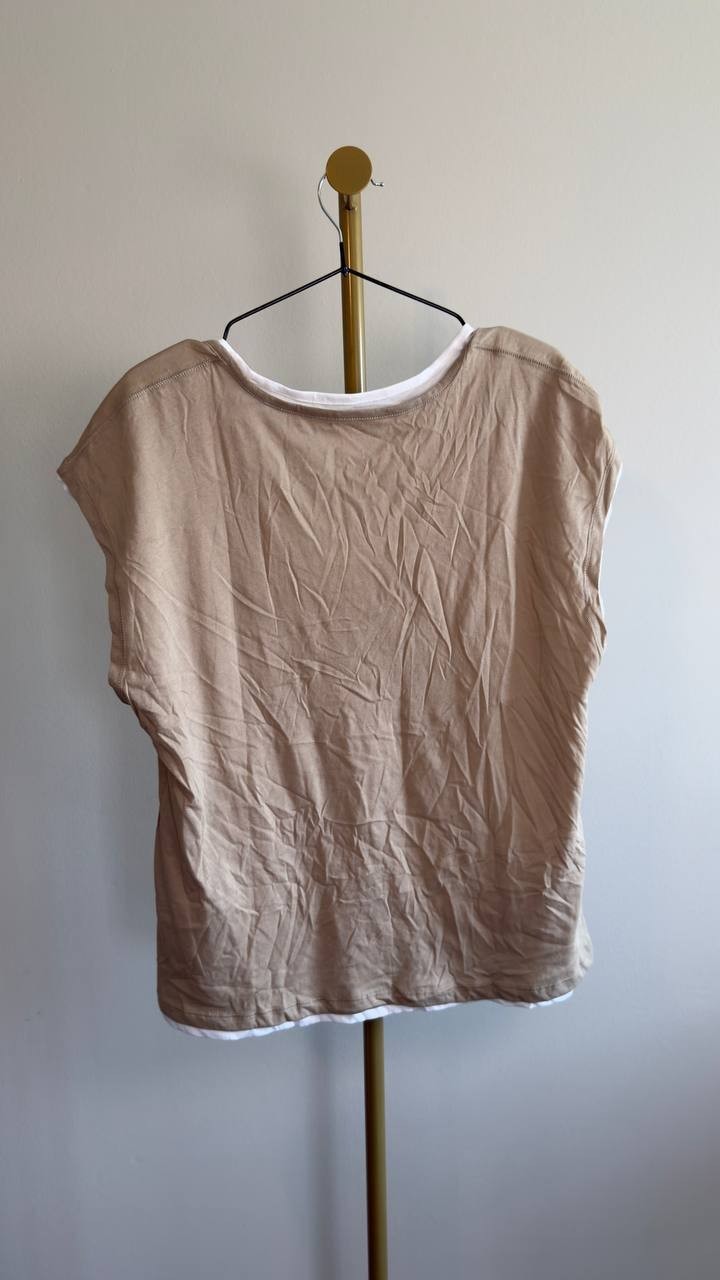 Majestic Filatures Supima Double Layer Cap Sleeve V‑Neck Tee Desert 4 NWT $245