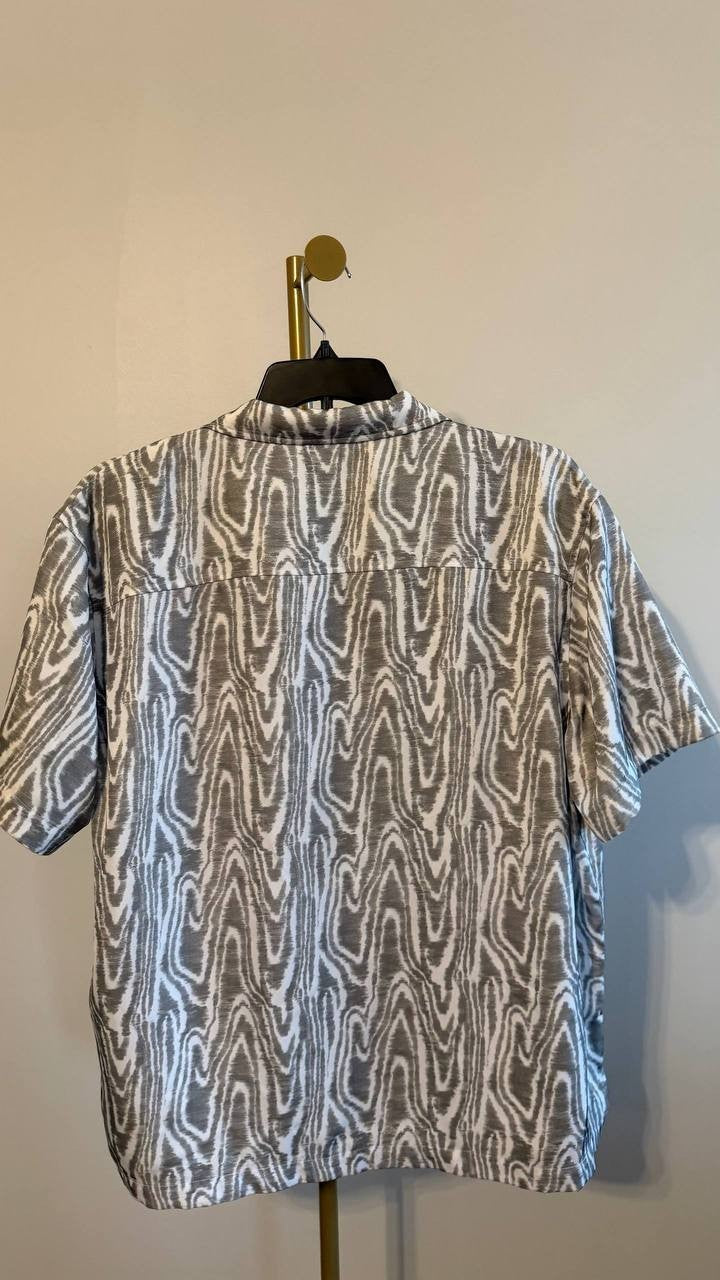 Mode of One Men’s Abstract Wave Print Camp Collar Shirt Gray XL $49.50 NWT