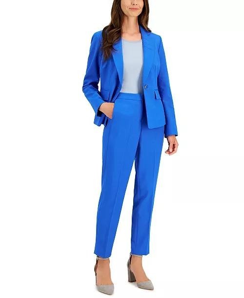 Le Suit Stretch Crepe One‑Button Pantsuit Cornflower 10 NWT $80