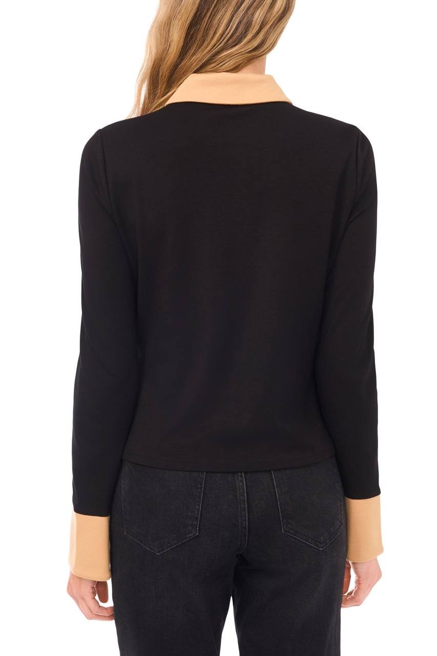 CeCe Crystal Button Knit Button‑Up Shirt Rich Black M NWT $79