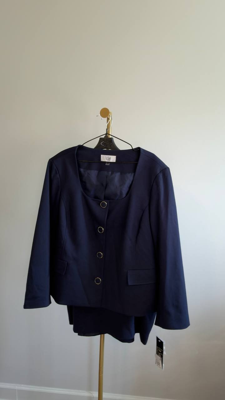 Le Suit Plus Size Square‑Neck Ponte Skirt Suit Midnight Navy 20W NWT $320