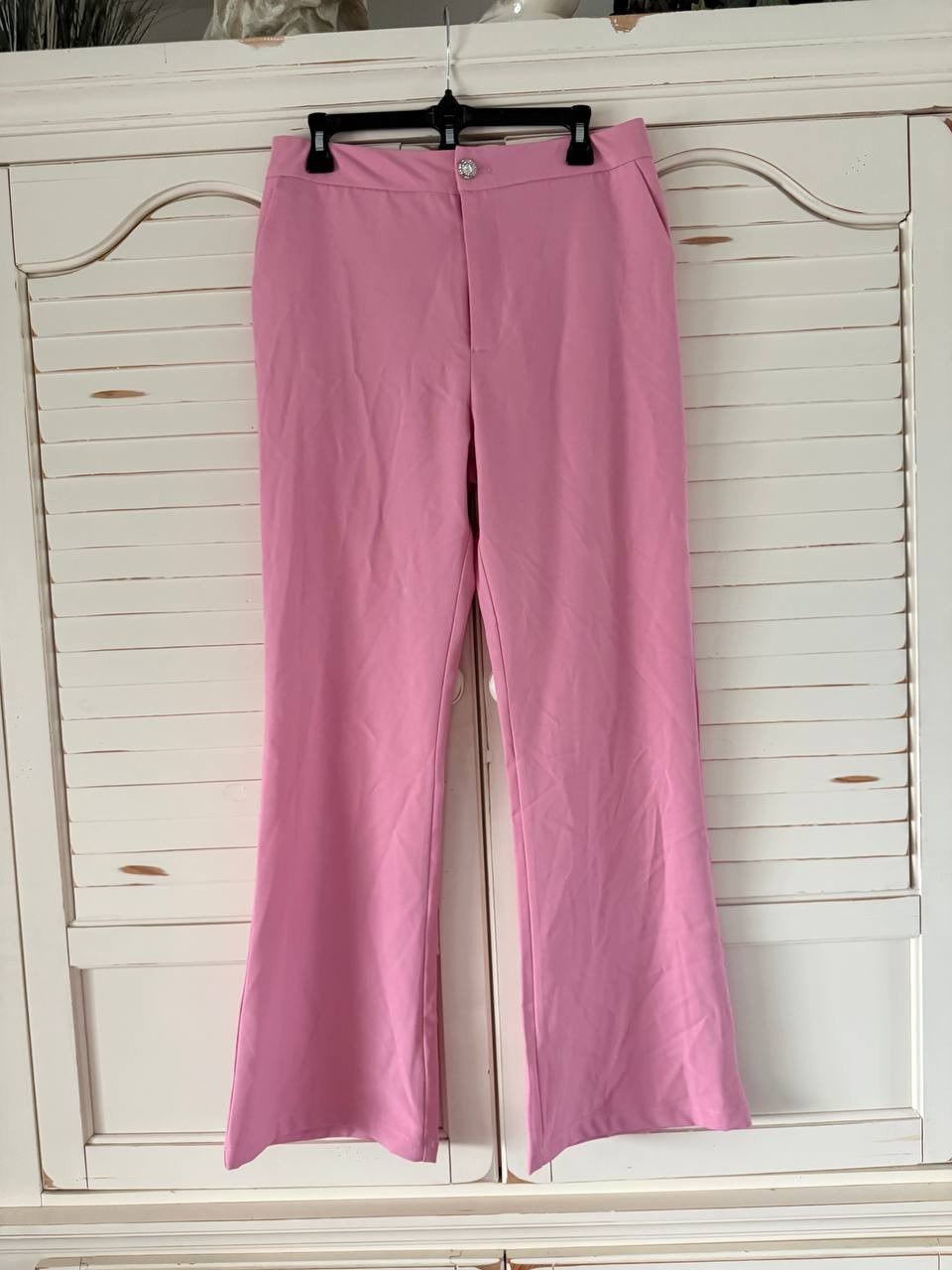 Nbynancy Pink High-Waisted Flared Pants – Size M – Pre-Owned – Minor Button Flaw