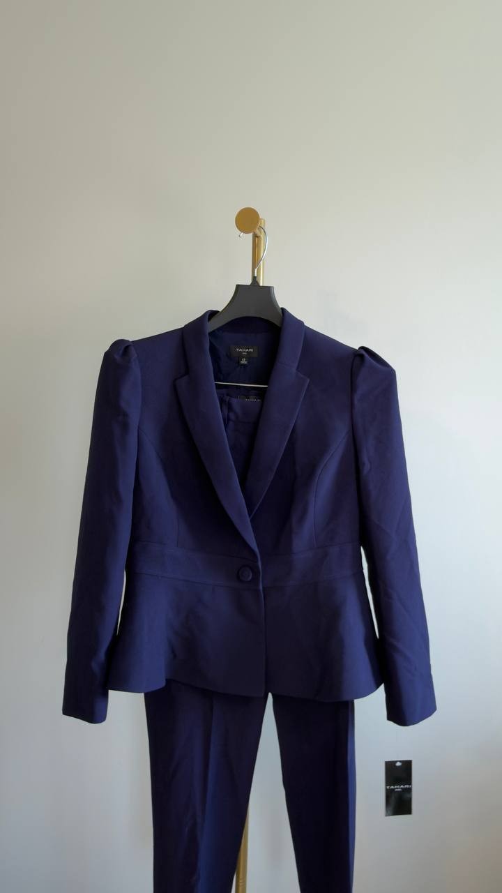 Tahari ASL Peplum Blazer & Tapered Pants Set Midnight Navy 12 NWT $229