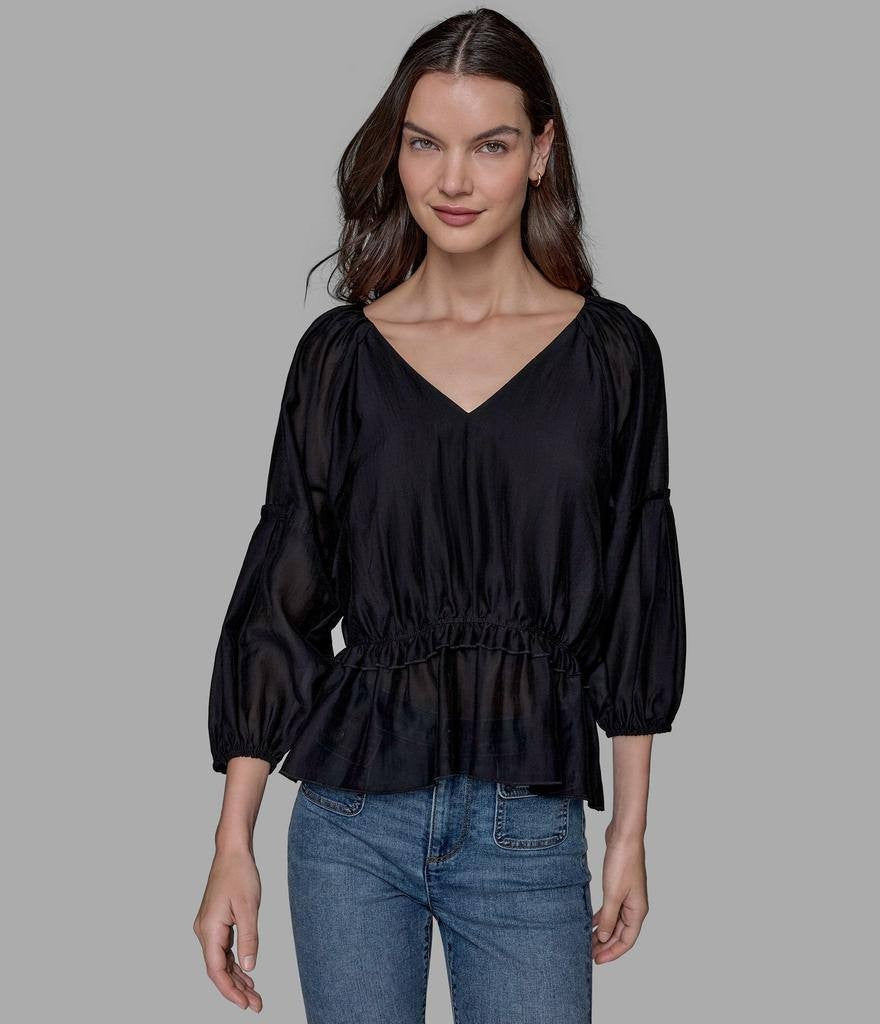 Karl Lagerfeld Paris Solid Peplum Blouse Black M NWT $99