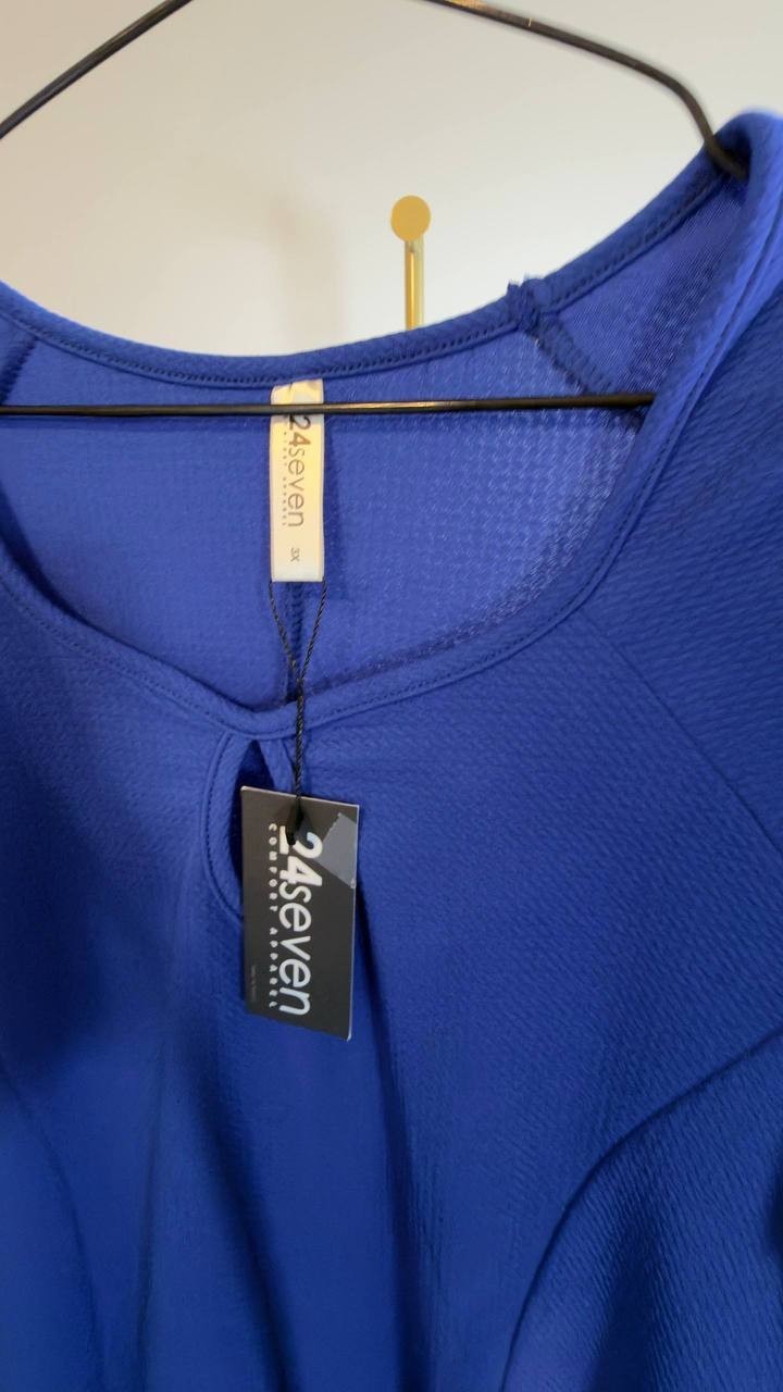 24Seven Comfort Apparel Keyhole Cutout Fit & Flare Dress Blue 3X NWT $44.99