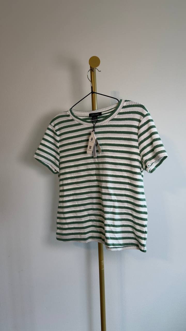 Sanctuary Perfect Texture Tee Chalk/Green Juice Stripe S NWT $59