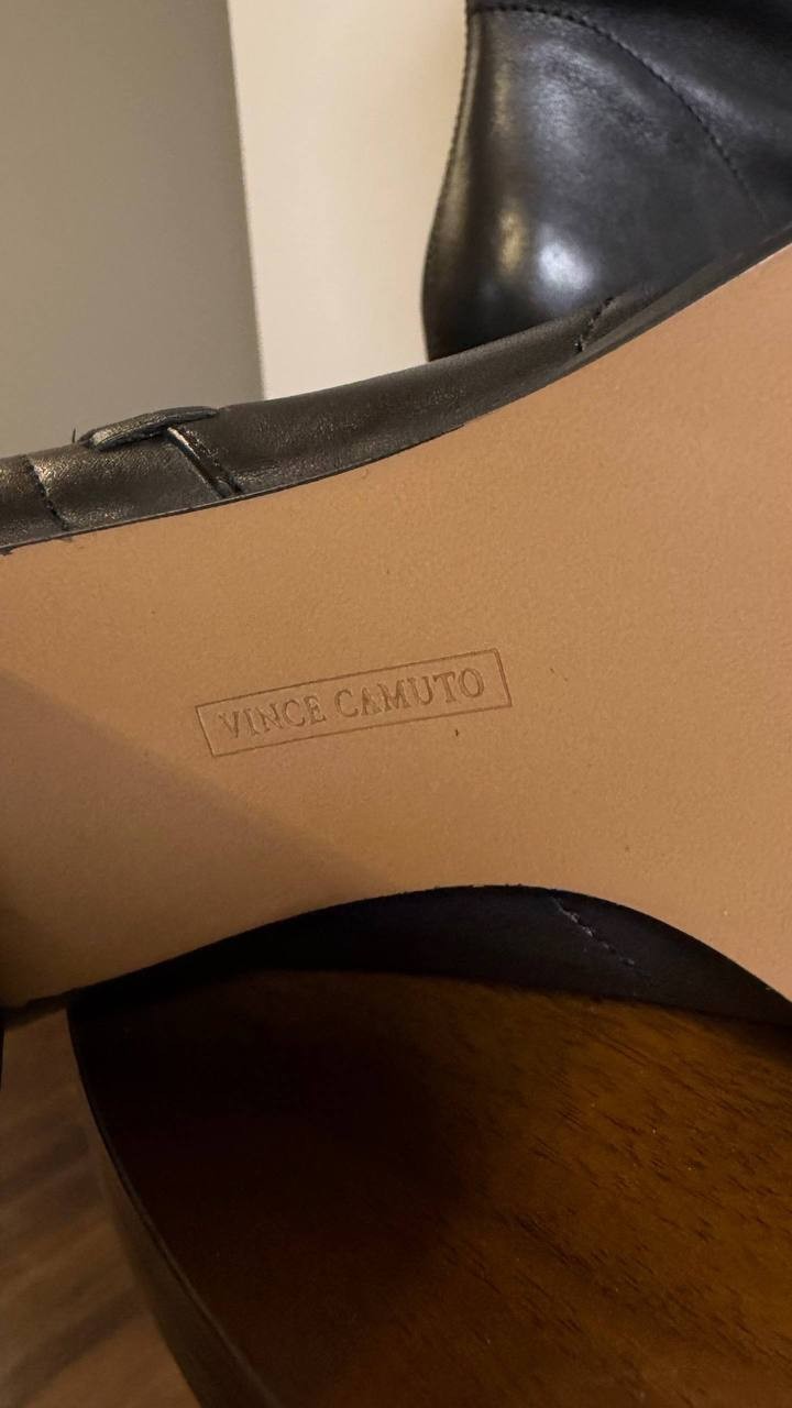 Vince Camuto Lorrys Boots 7.5M Black Leather Almond Toe Block Heel NIB$199
