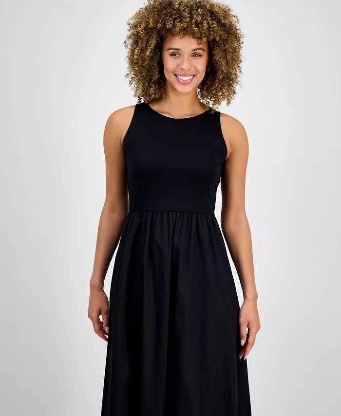 Anne Klein Sleeveless Mixed‑Media Midi Dress Black L NWT $129