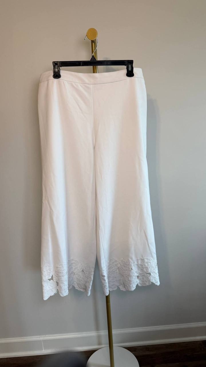 Karl Lagerfeld Paris Women’s Floral‑Hem Pull‑On Pants White 12 NWT $149