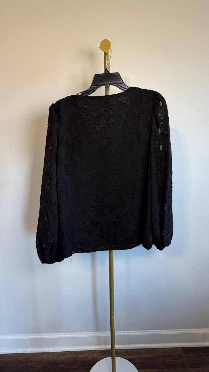 1.STATE V‑Neck Balloon‑Sleeve Blouse Black L NWOT $89