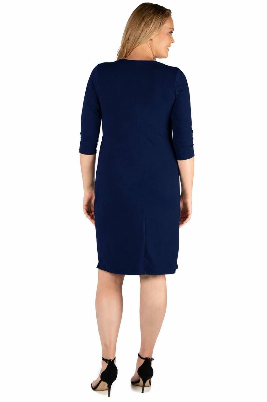 24Seven Comfort Apparel Plus Size Knee Length V‑Neck Dress Navy 3X NWT $56