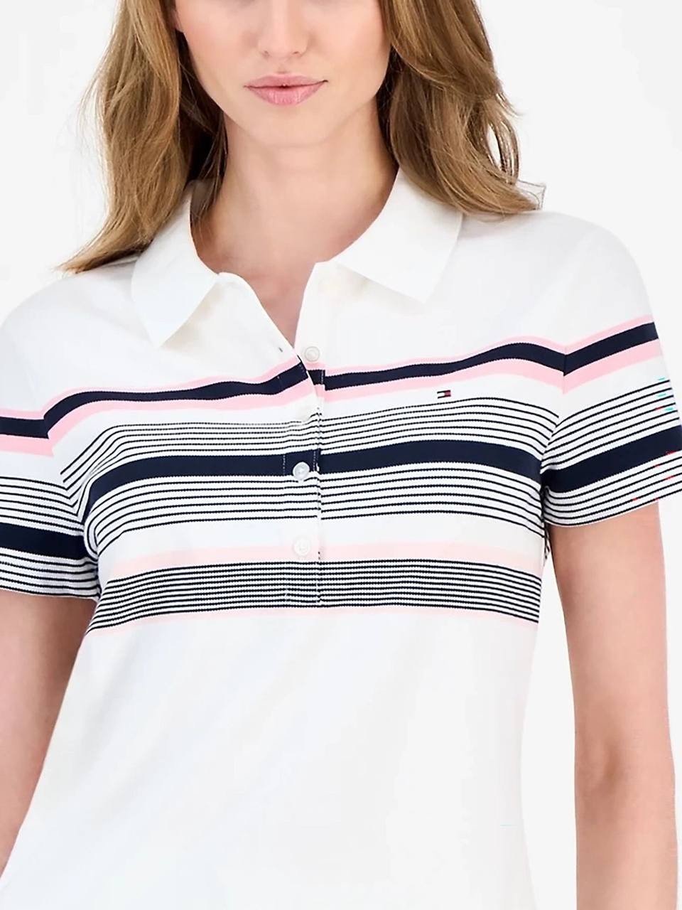 Tommy Hilfiger Women’s Woven Stripe Polo Shirt White XL NWT $64.50