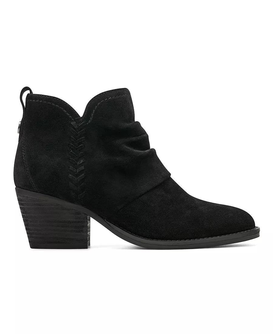 Earth Chandy Booties 10M Black Suede Ruched Almond Toe Block Heel NIB msrp$169