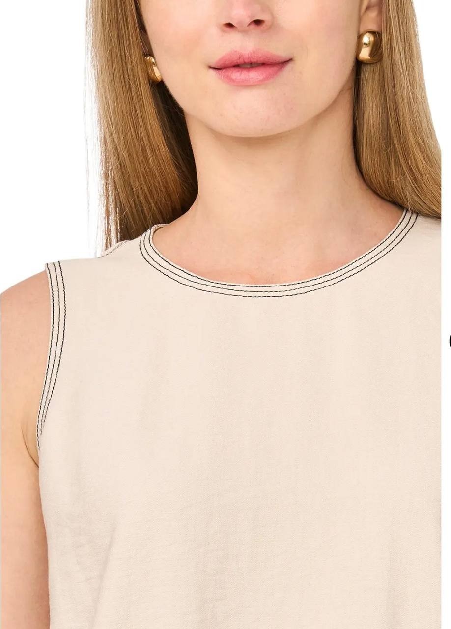Vince Camuto Top Stitched Sleeveless Top Cream S NWT $79