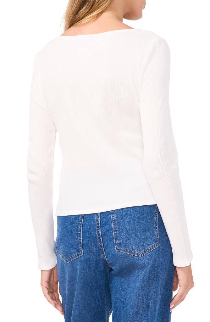 1.STATE Scoop Neck Long Sleeve Cotton Rib T‑Shirt White New Ivory Size L NWT $49