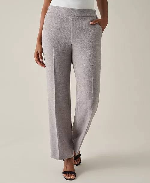 Kasper Pants 1X Heather Grey Pull-On Straight Leg Textured Stretch Career NWT