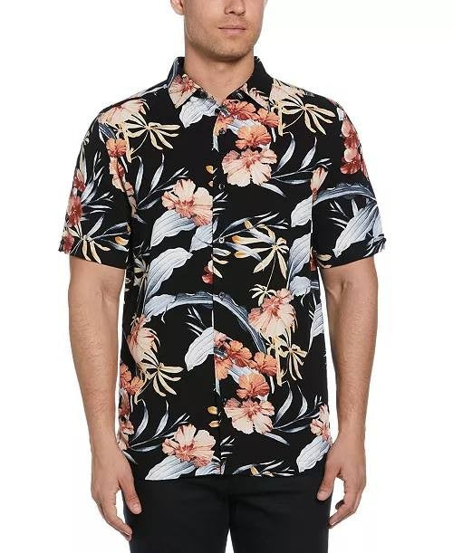 Cubavera Men’s Tropical Floral Button‑Front Shirt Jet Black XL $80 NWT