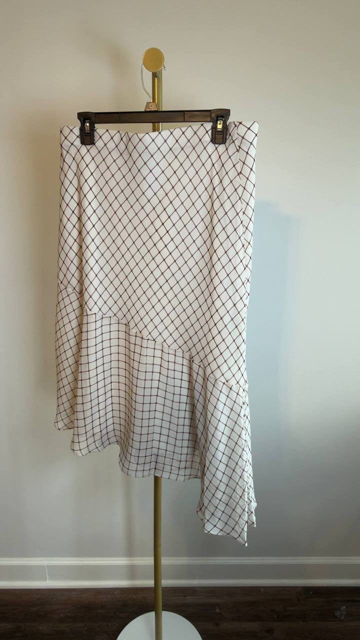 Calvin Klein Printed Chiffon Midi Skirt Cream L/G NWT $109