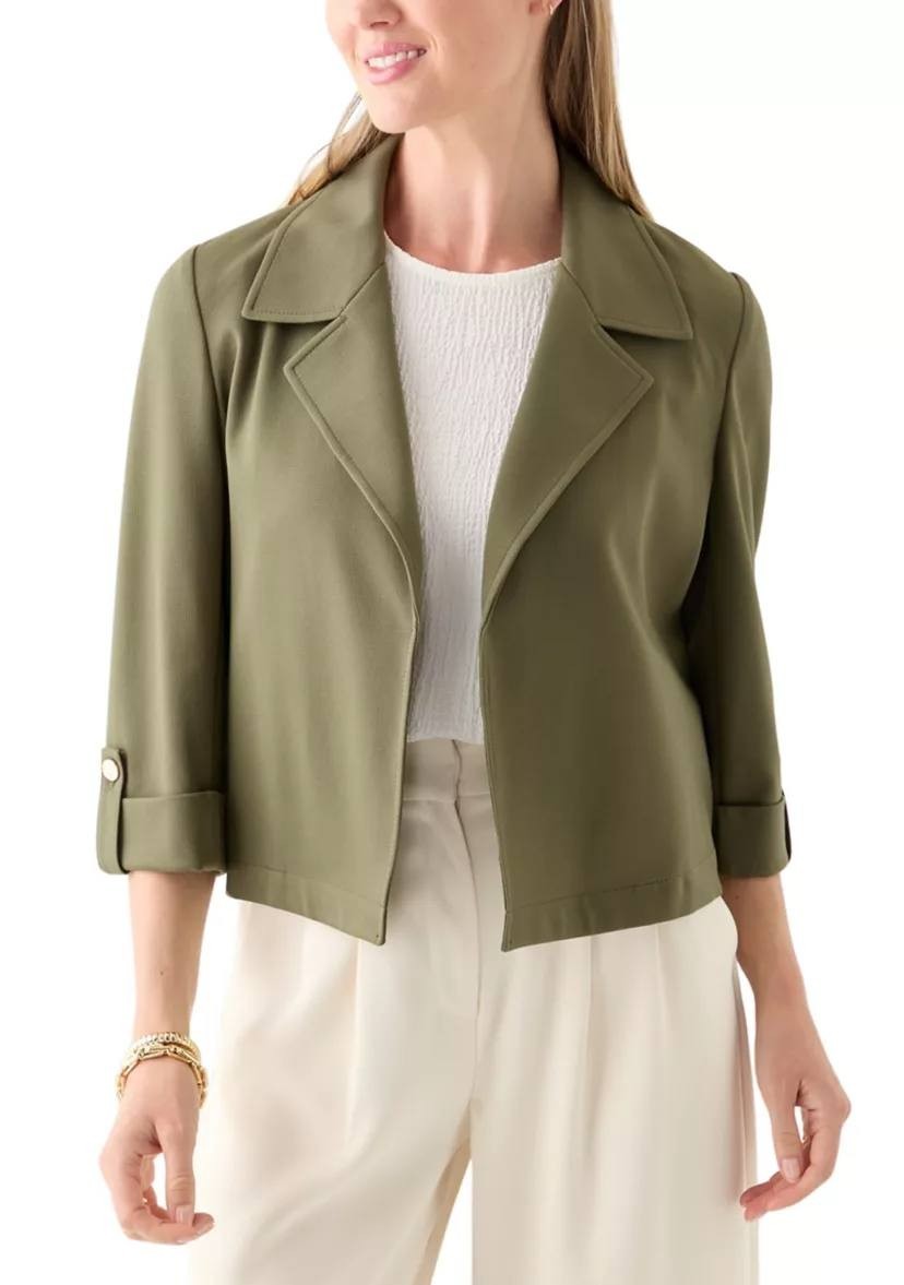 Anne Klein Petite Notch Collar Stretch Jacket Olive Palm L NWT $129