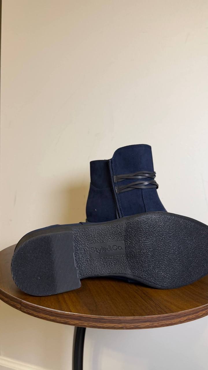 Style&Co Indus Blue Microfiber Block Heel Booties 7.5M NIB MSRP $79.90