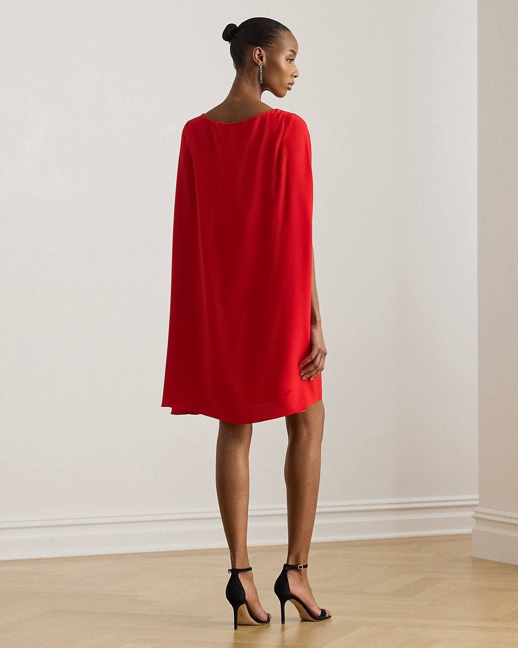 Lauren Ralph Lauren Cape Georgette Cocktail Dress Red Size 6 NWT $195