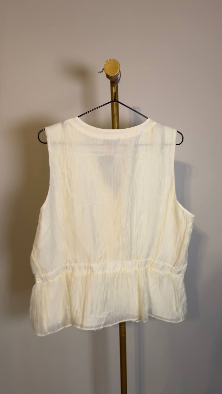 Vince Camuto Women’s Lace Trim Button‑Up Peplum Tank New Ivory L NWT $79