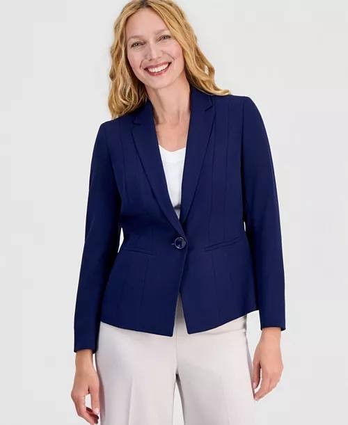 Kasper Stretch Crepe One-Button Blazer Navy Size 10P NWT $99