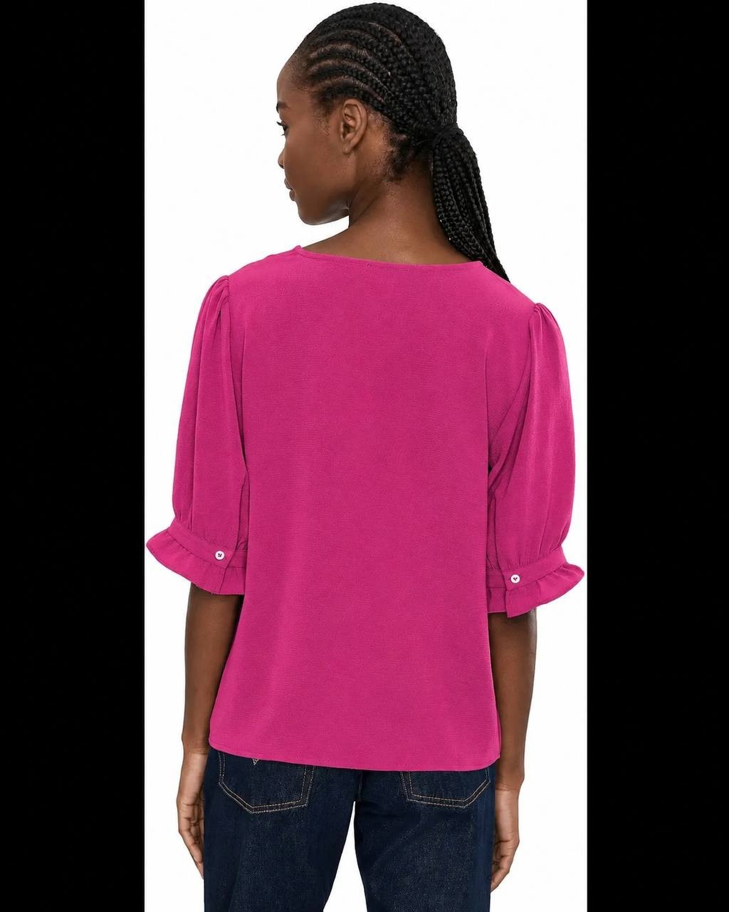 CeCe V‑Neck Elbow Sleeve Pullover Top Magenta M NWT $49