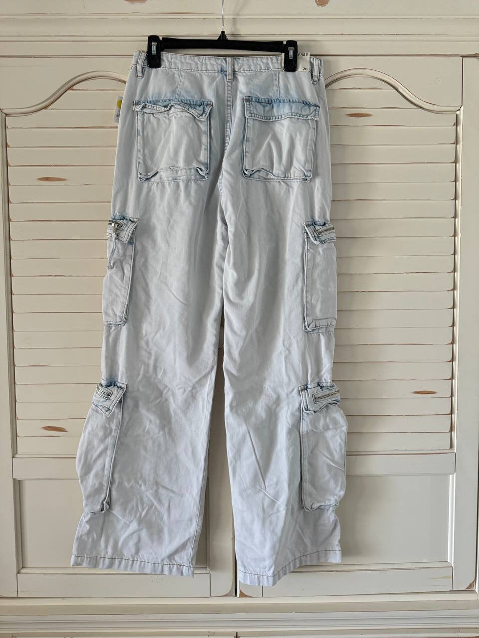 Free People Cargo Zip Jeans 28 Blue Lagoon Utility Style NWT MSRP $128