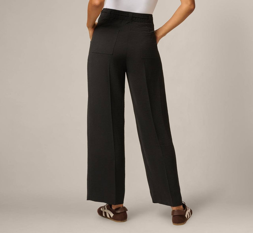 Adrianna Papell Tie Belt Airflow Pleated Wide‑Leg Pants Black L NWT $50