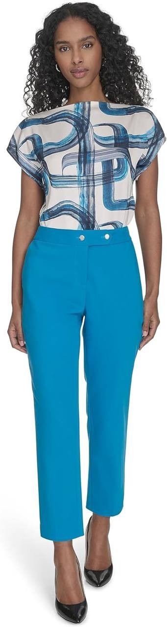 Calvin Klein Cotton-Blend Straight-Leg Pants Blue Size 14 Good preowned $99
