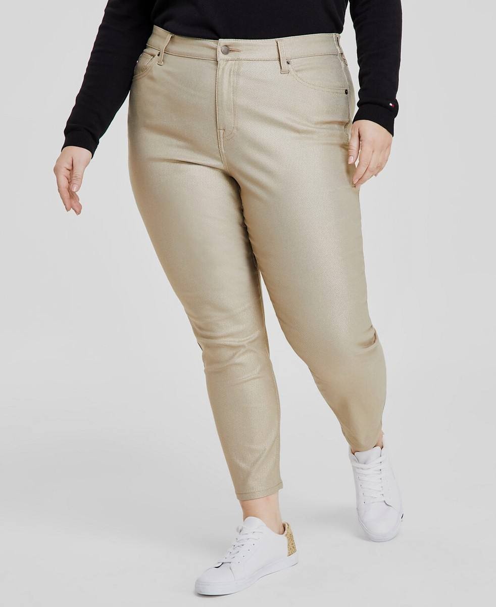 Tommy Hilfiger Tribeca Foil Skinny Pants Gold Size24W NWOT Glam Modern msrp$109