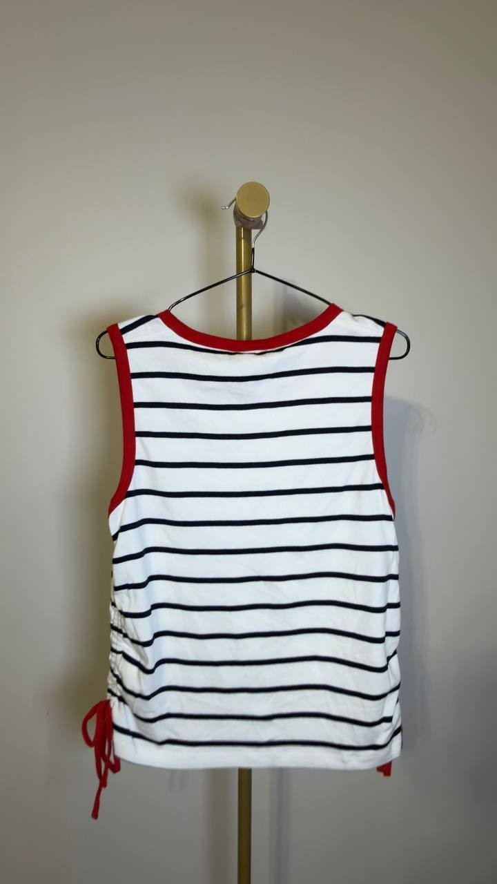 Tommy Hilfiger Tie‑Detail Sleeveless Cotton Top White/Red/Black XL NWT $39.50
