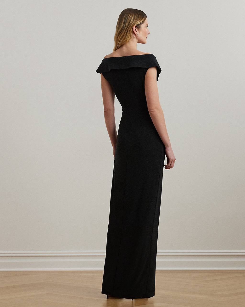 Lauren Jersey Off-the-Shoulder Gown Black 12 NWT Damage $35