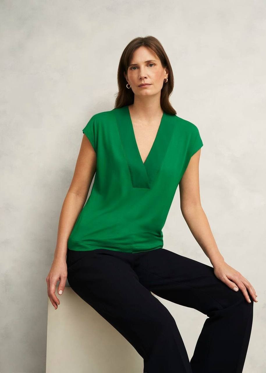 Hobbs Jonie Jersey Top M Green NWT V-Neck Cap Sleeve Blouse New with Tags