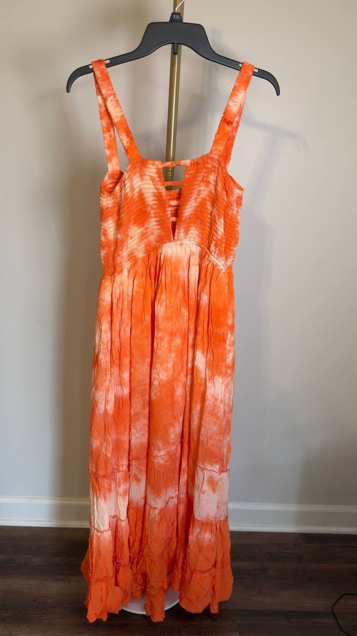White Mark Square Neck Sleeveless Smocked Sundress Orange M NWT $84