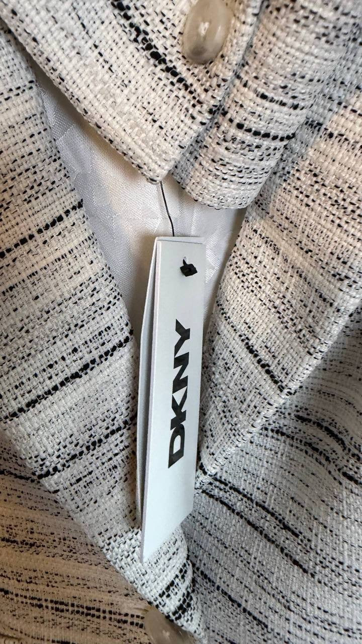 DKNY Women’s White Tweed Notch-Collar One-Button Long Blazer Size 6P NWT $179