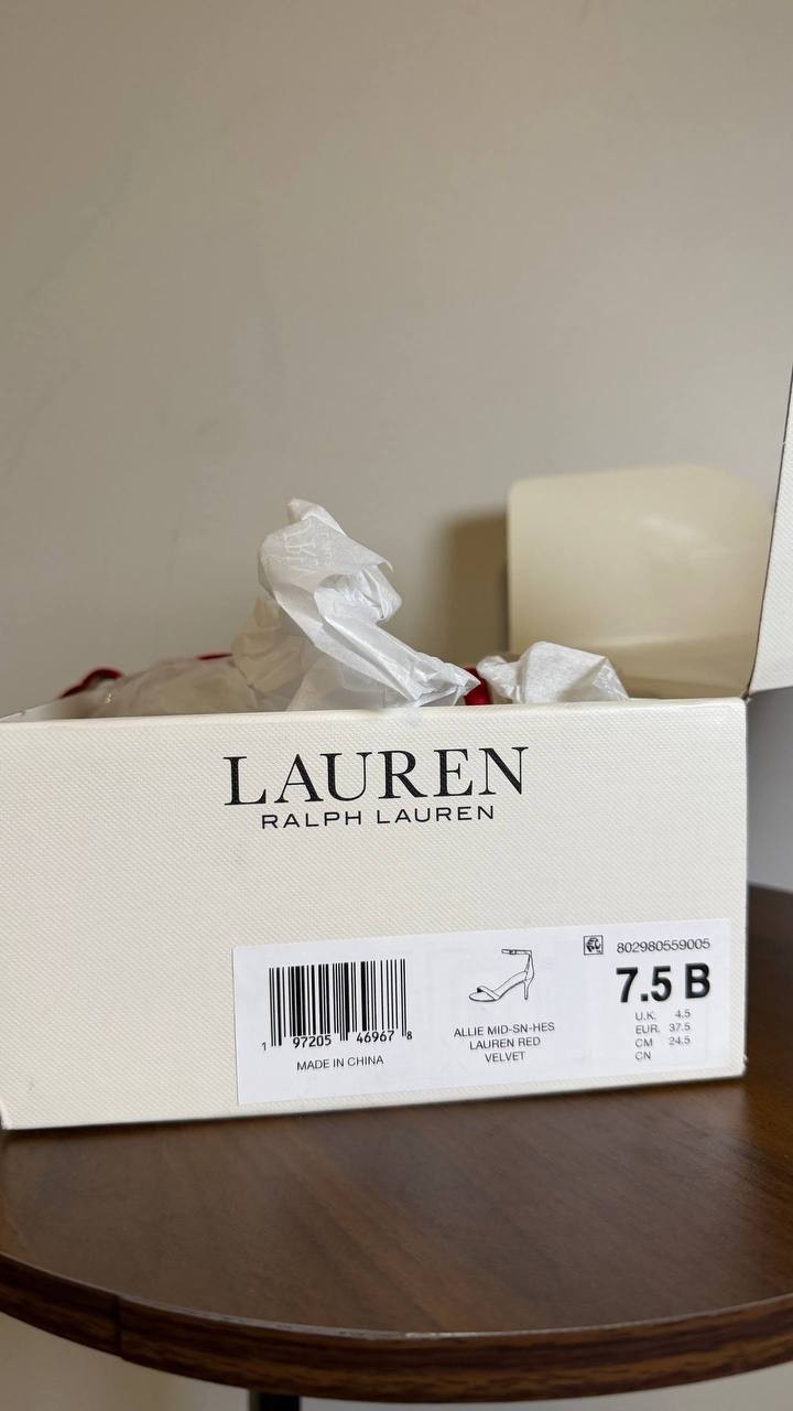 Lauren Ralph Lauren Red Velvet Mid Heel Sandals 7.5B NIB MSRP $148