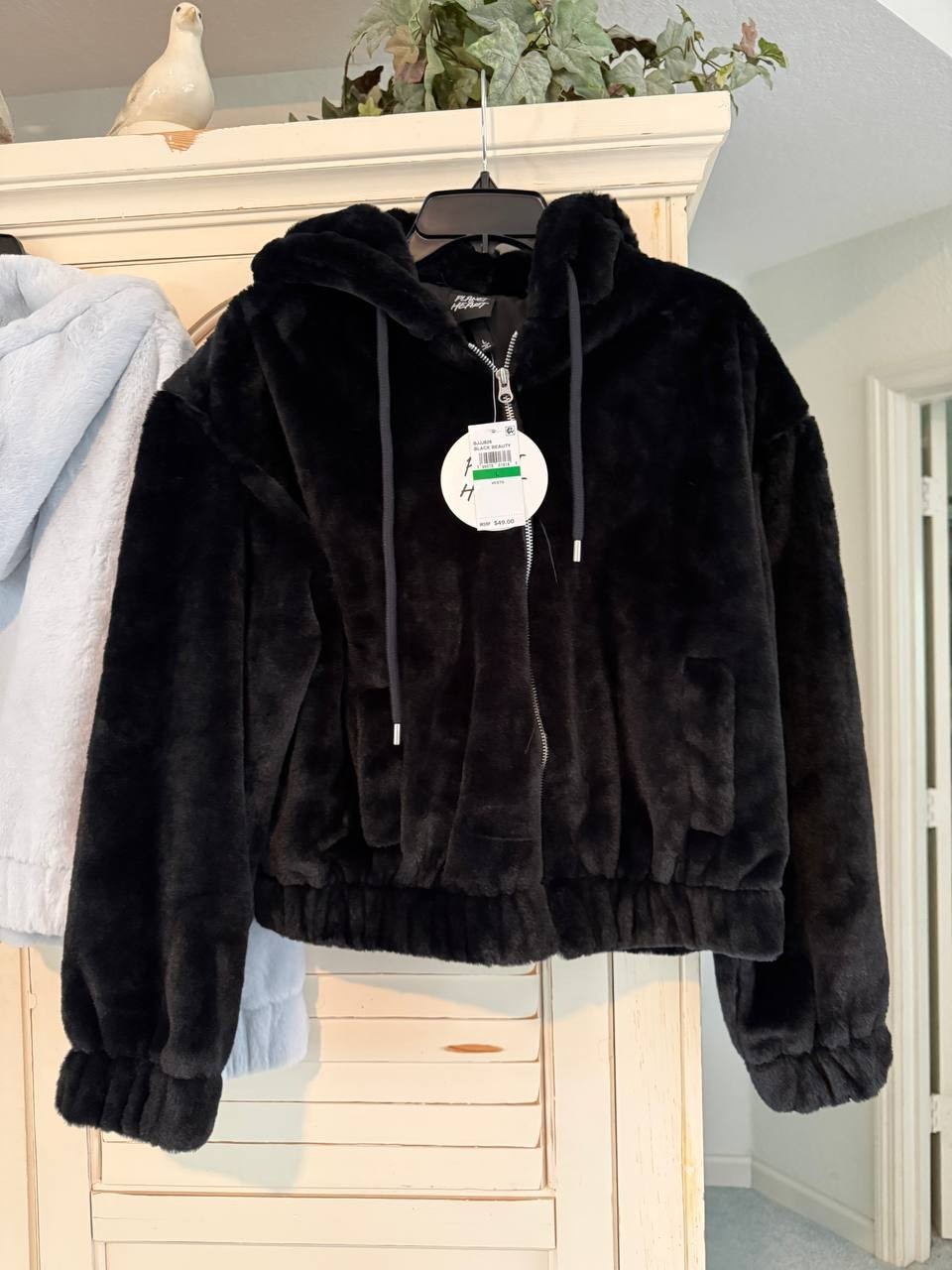 Planet Heart Women’s Cozy Faux Fur Hoodie Jacket, Zip Front, Fleece, Sizes