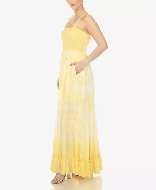 White Mark Smocked Ruffle Maxi Dress Yellow XL NWT $80
