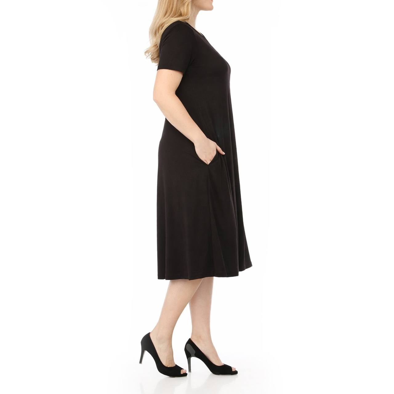 White Mark Casual T-Shirt Swing Midi Dress with Pockets Black L NWT $80