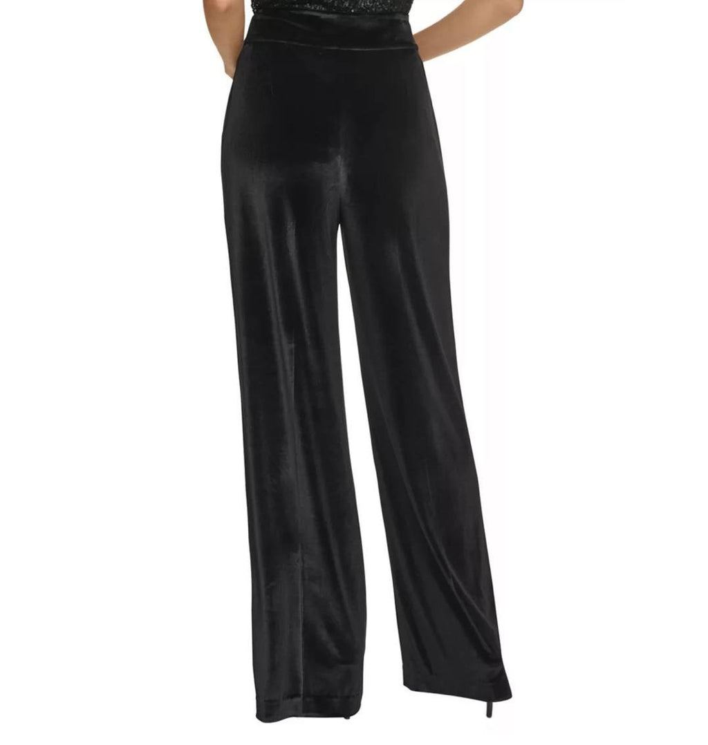 Calvin Klein Velvet Pants 10 Black Wide-Leg High Rise Stretch NWT MSRP 99$
