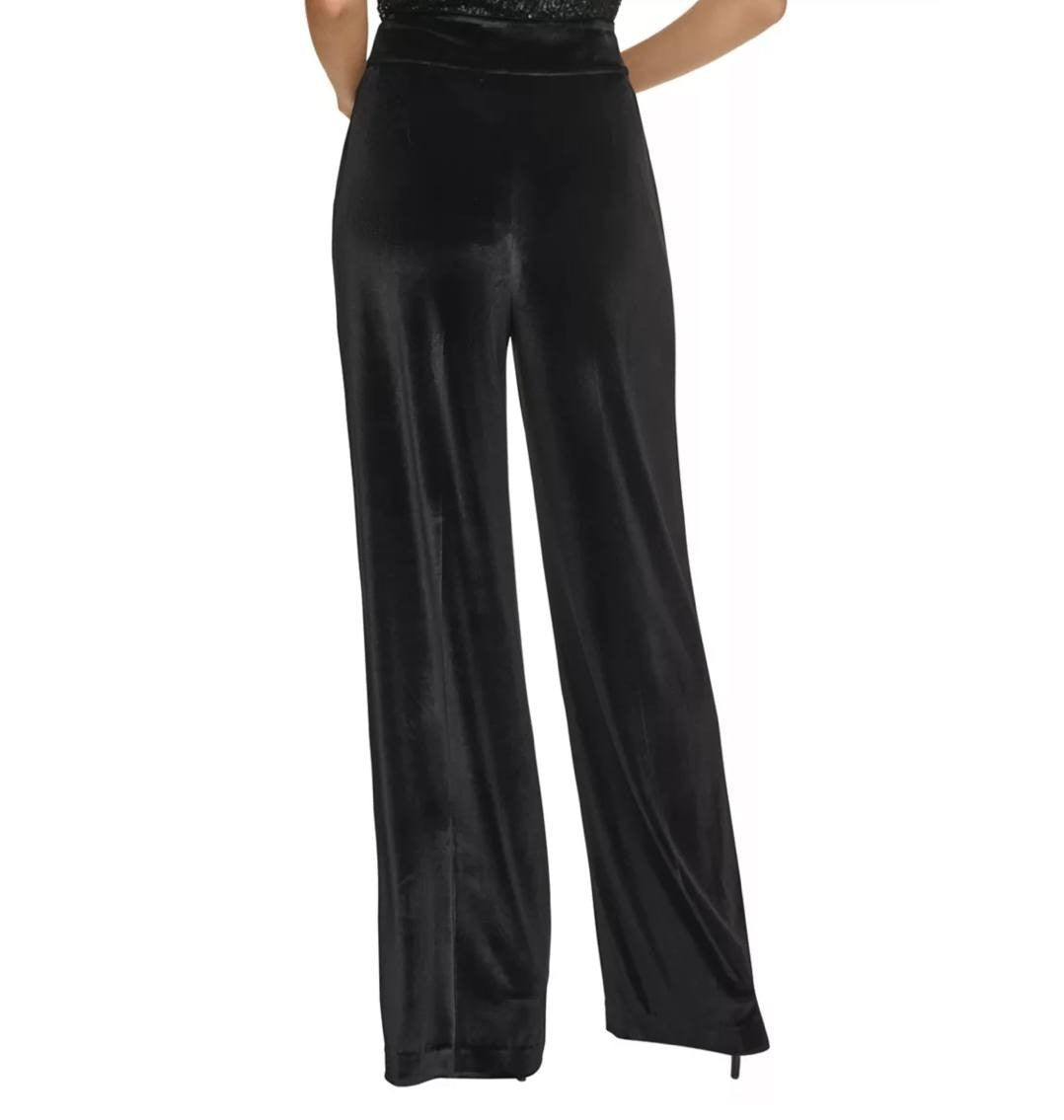 Calvin Klein Velvet Pants 10 Black Wide-Leg High Rise Stretch NWT MSRP 99$