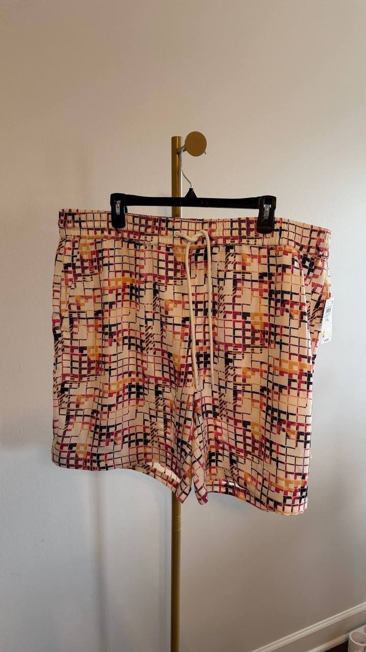 Mode of One Men’s Geo‑Print Shiny Twill Shorts Relaxed‑Fit XXL $49.50 NWT