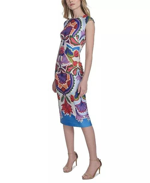 Vince Camuto Boat‑Neck Bodycon Sleeveless Dress Blue Multi 8 NWOT $148