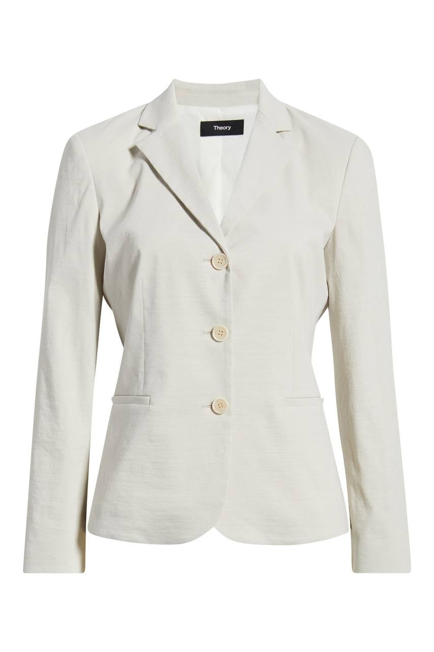 Theory Shrunken Linen Blend Jacket White Clay 12 NWT $465