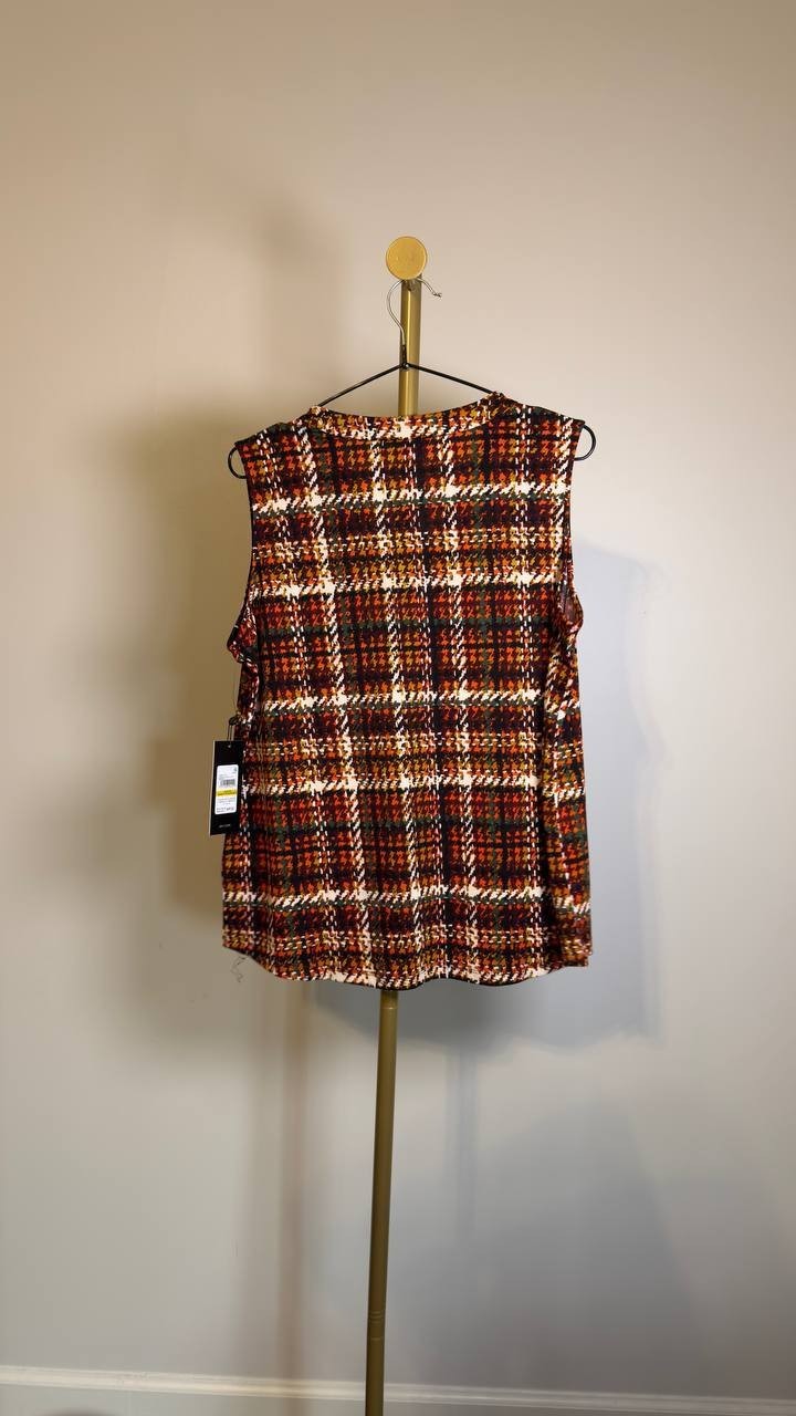 Jones New York  V‑Neck Blouse – Bordeaux Multi – NWT – Lined – Pull‑On - Petite